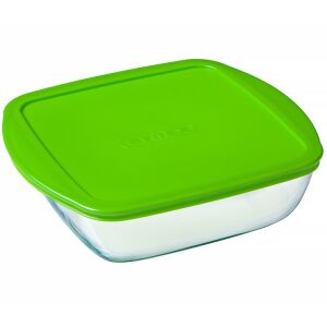 Pyrex Cook & Store 1 literes üvegtároló edény zöld fedővel, négyszögletes sütőtál - Pyrex
