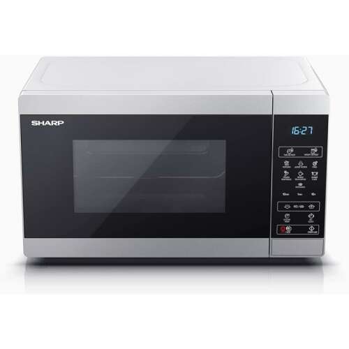 Kuchenka mikrofalowa, Sharp YC-MS02E-S, w pełni cyfrowa, materiał wnęki – stal, 20 l, 800 W, niebieski wyświetlacz LED, funkcja timera i zegara, zabezpieczenie przed dziećmi, srebrno-czarne d 97024767