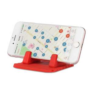 Red silicone phone holder for car dashboard or desk, holding a smartphone - Car Cup Holder