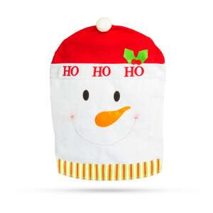 Husă pentru scaun de Crăciun cu om de zăpadă, pălărie roșie cu pompon alb, față albă cu nas portocaliu, vâsc verde, text 'HO HO HO', partea inferioară cu dungi - Nonbrand Decorațiuni de Crăciun
