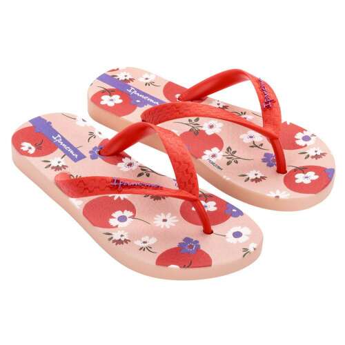 Ipanema Classic XI gyerek papucsok bézs és piros színben virágmintával