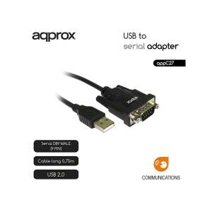 Approx USB-Seriell-Adapter, 75cm, APPC27, schwarz, zum Anschließen von Geräten mit serieller Schnittstelle an Computer mit USB-Anschluss - Approx