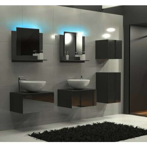 Venezia Alius A37 dupla fürdőszobabútor szett + mosdókagyló + szifon (magasfényű fekete)