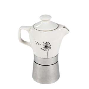 Fatima Édeskettes Kotyogós Kávéfőző #fehér, biały porcelanowy ekspres do kawy z motywem mniszka lekarskiego - Ekspres do kawy z wylewką