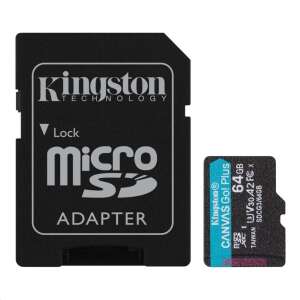 Kingston SDCG3/64GB Canvas Go Plus 64 GB, MicroSDXC, Class 10, UHS-I U3 Fekete memóriakártya + adapter 66979773 