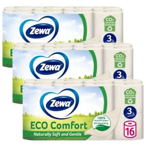 Zewa Eco Comfort Toilettenpapier, 3-lagig, 16 Rollen, 3 Packungen, natürlich weich und sanft, 100% Recyclingpapier, ohne Bleichen - Papierprodukte für den Haushalt