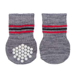Trixie Șosete de Protecție Antiderapante pentru Câini, Mărimea M-L, Pachet de 2, 4-11cm, Gri cu Dungi Roșii și Negre - Trixie Haine pentru câini