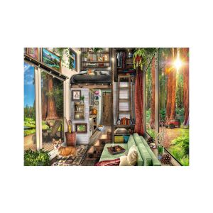 Kirakott Ravensburger 1000 darabos puzzle: Vörösfenyő Erdő Házikó jelenet - Ravensburger Puzzle