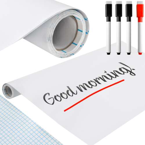 Öntapadós, fehér, négyzetrácsos tábla filctollakkal - 45x200 cm (BB-8489) 99102584