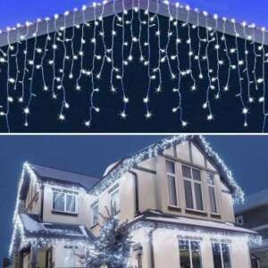 Luminițe LED albe în formă de gheață, 4 metri, 120 LED, luminițe de Crăciun, luminițe exterioare, decorațiuni - OEM Ghirlande luminoase