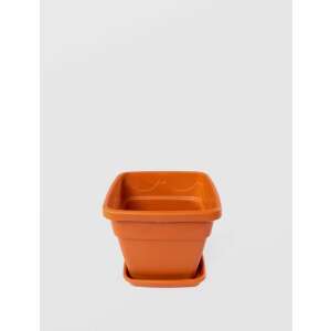 STERK négyzet alakú műanyag virágcserép alátéttel, barna, 28x21 cm - Sterk