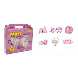 Party Gala 36 piece pink baby girl birthday party set with cups, hats, plates, straws and blowers - Party Tableware
