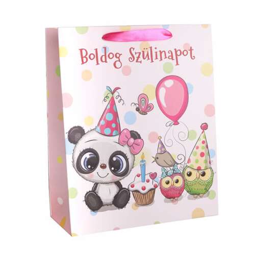 Panda és barátai ajándéktasak - 23x18 cm - Boldog születésnapot!