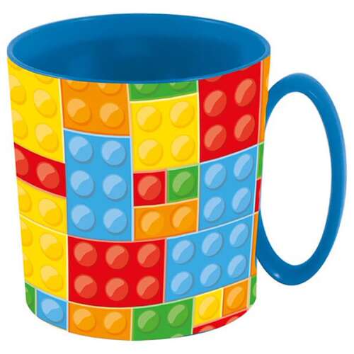 Lego mintás műanyag bögre, 350 ml, kék füllel - Bögre