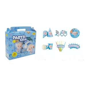 Blue Baby Party Gala 36 piece party set, includes cups, hats, plates, straws and blowers - Party Tableware
