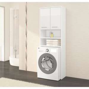 White bathroom cabinet for washing machine, 4 shelves, 2 doors, 64x30x180 cm - Bathroom cabinet