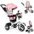ECOTOYS pink and white tricycle with canopy, basket, and safety features