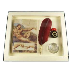 Michelangelo sorozat Rubinato nagy mártogatós lúdtoll készlet füzettel, piros tollal, tintatartóval és Michelangelo Teremtésének reprodukciójával ellátott füzettel - Toll