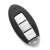 Nissan car key with 3 buttons, black plastic housing, silver buttons, key ring