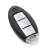 Nissan car key with 3 buttons, black plastic housing, silver buttons, key ring