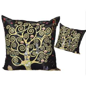 Klimt Életfa díszpárna, fekete és arany színű mintával, 45x45 cm - Klimt