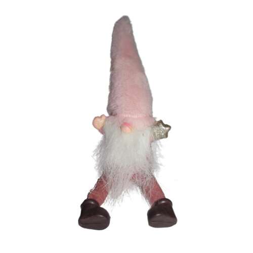 Rózsaszín karácsonyi manó dísz, 20 cm magas, textilből, kerámiából és műanyagból készült