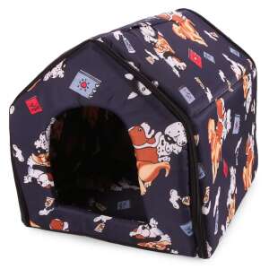 Dog house, pet bed, kennel, playhouse, L size, black with dog pattern - Dog Bed