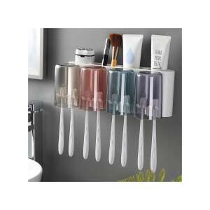 Organizator de baie alb cu 4 pahare pentru periuțe de dinți și dozator de pastă de dinți - Verk Group