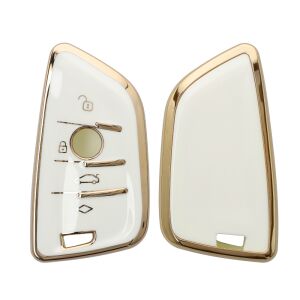 BMW 3-Button Smart Key Cover - Kwmobile, White/Gold, Silicone, 56001.02