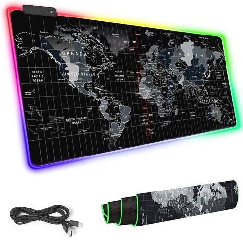 Подложка за мишка World Map XXL LED Gaming с RGB осветление и USB кабел