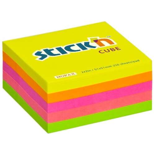 Stick'n Cube neon mix sticky notes, 250 sheets