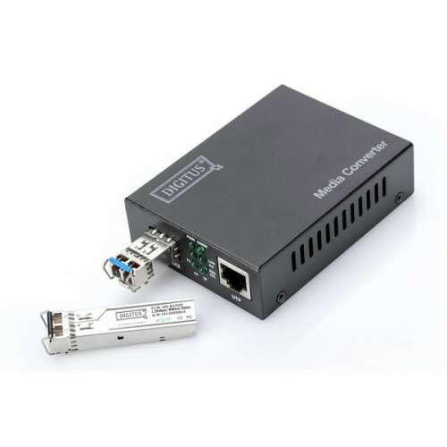 DIGITUS Konwerter multimedialny, czarny, RJ45-SFP, Gigabit, z modułem SFP
