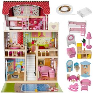 Kruzzel Wooden Dollhouse with Pool, Furniture, and LED Lights - Nonbrand Solar lantern