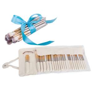 24-teiliges professionelles Make-up-Pinselset mit weißem Etui und blauem Band - Make-up-Pinsel & Bürste