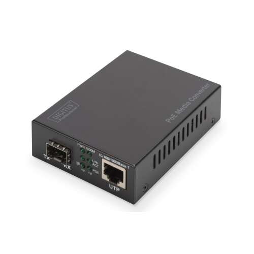 Конвертор на медии Digitus DN-82140 PoE, черен, 10/100/1000Base-T, SFP, UTP
