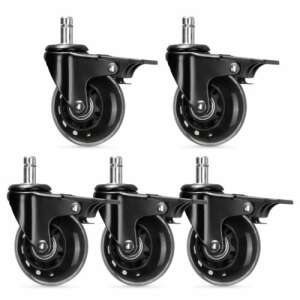 Set de 5 role pentru scaun de birou Kwmobile, negru, diametru 75 mm, tija 11 mm, roți din poliuretan - Rotile scaune de birou