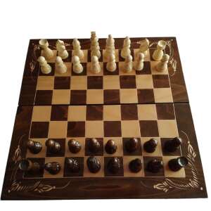 Fa sakk készlet 44x44 cm bükkfa sakk tábla doboz klaszikus sakkfigura backgammon dáma játék barna 67208190 Dominó, sakk