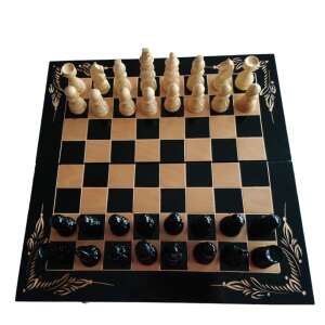 Fa sakk készlet 44x44 cm bükkfa sakk tábla doboz klaszikus sakkfigura backgammon dáma játék fekete 67208198 