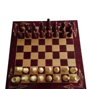 Fa sakk készlet 44x44 cm bükkfa sakk tábla doboz klaszikus sakkfigura backgammon dáma játék piros 67208208 