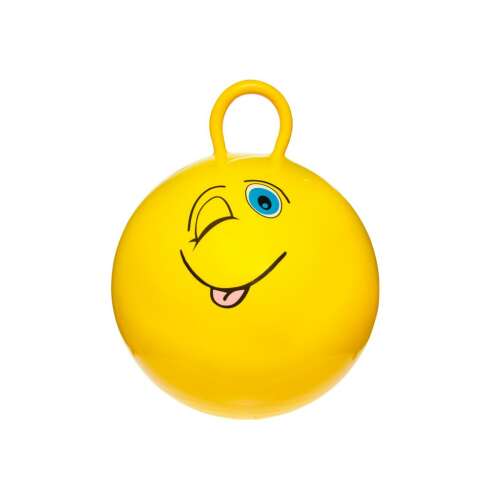 Sárga ugrálólabda, vidám, huncut mosolygó arccal, tökéletes gyerekeknek