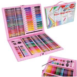 168 piece pink kids art set with crayons, oil pastels, watercolor paints, pencils, markers, and more in a carrying case - Writing Tool Set