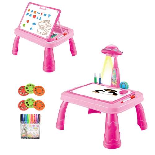 Masă de desen Pepita 2 în 1 cu proiector, roz, cu proiector, tablă albă și accesorii de desen