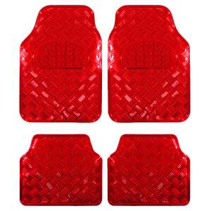 4 pc Universal Car Mat Set, Diamond, Red Chrome