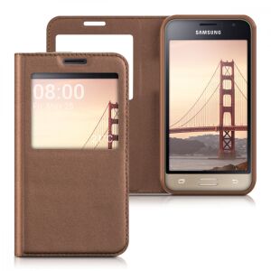 KWmobile brown eco-leather flip case for Samsung Galaxy J1 (2016) with phone, multiple views - Nonbrand Phone Case