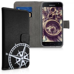 Samsung Galaxy J3 (2017) wallet case with compass design and card slots - Phone Case