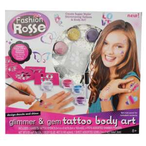 Set de tatuaje cu sclipici și pietre prețioase Fashion Rosse, creează tatuaje și artă corporală super stilate, sclipitoare, include șabloane, lipici pentru tatuaje, pudră cu sclipici și pietre prețioase - Tatuaje temporare