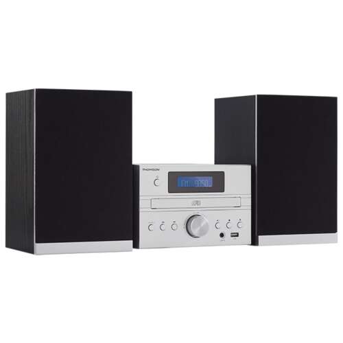 Mikro Hi-Fi systém Thomson MIC122BT s prehrávačom CD, FM rádiom, Bluetooth, USB a AUX vstupom, Strieborná-Čierna