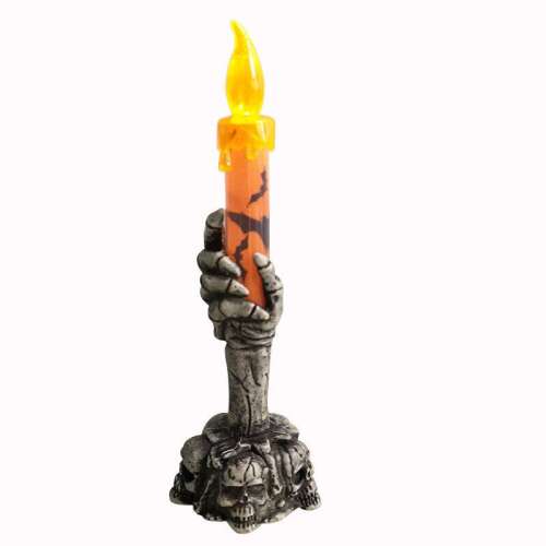 Halloween LED csontvázkéz gyertya dekoráció, narancs, villogó lánggal, tökéletes a hátborzongató Halloweeni bulikhoz és dekorációkhoz - Otthon és kert