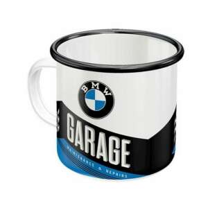 BMW Garage zománcozott bögre, fehér fekete és kék részletekkel - Nostalgic-Art