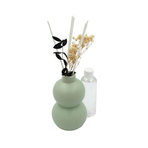Green ceramic diffuser vase with sticks and dried flowers, Fresh Herbs scent, 100ml